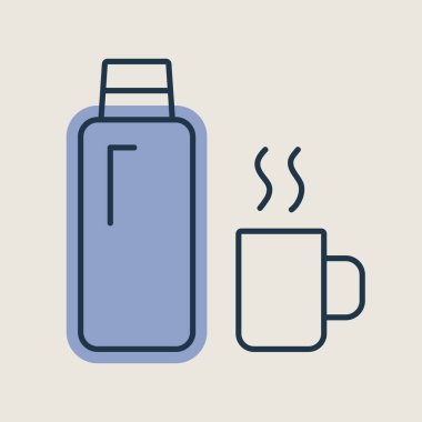Termos şişe vektör ikonu izole edildi. Kamp ve yürüyüş işareti. Seyahat ve turizm web sitesi ve uygulama tasarımı, logo, uygulama, UI için grafik sembolü