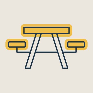 Kamp masası ahşap park vektör ikonu. Seyahat ve turizm web sitesi ve uygulama tasarımı, logo, uygulama, UI için grafik sembolü