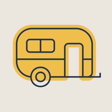 Karavan taşıyıcı ikonu izole edildi. Kamp tabelası. Seyahat ve turizm web sitesi ve uygulama tasarımı, logo, uygulama, UI için grafik sembolü