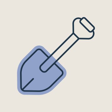 Keşif ikonu vektörü için kamp küreği. Seyahat ve turizm web sitesi ve uygulama tasarımı, logo, uygulama, UI için grafik sembolü