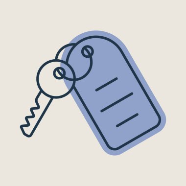 Otel odası anahtarı ve numara vektör simgesi. Seyahat ve turizm web sitesi ve uygulama tasarımı, logo, uygulama, UI için grafik sembolü