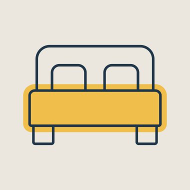 Çift yatak düz vektör izole ikonu. Seyahat ve turizm web sitesi ve uygulama tasarımı, logo, uygulama, UI için grafik sembolü