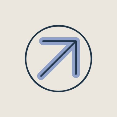 Sağ üst vektör izole edilmiş ok. Navigasyon işareti. Seyahat ve turizm web sitesi ve uygulama tasarımı, logo, uygulama, UI için grafik sembolü