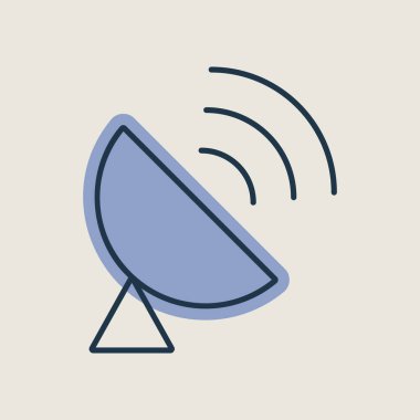 Sputnik anten vektör simgesi. Navigasyon işareti. Seyahat ve turizm web sitesi ve uygulama tasarımı, logo, uygulama, UI için grafik sembolü