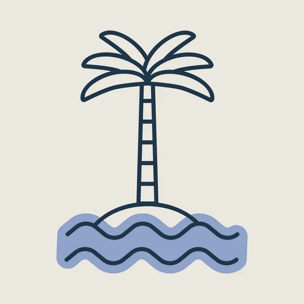Palmier Tropical Sur Île Avec Icône Vectorielle Des Vagues Mer — Image vectorielle