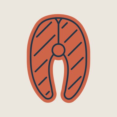Somon eti vektör simgesi. Barbekü ve bbq ızgara tabelası. Yemek pişirme web sitesi ve uygulama tasarımı, logo, uygulama, UI için grafik sembolü