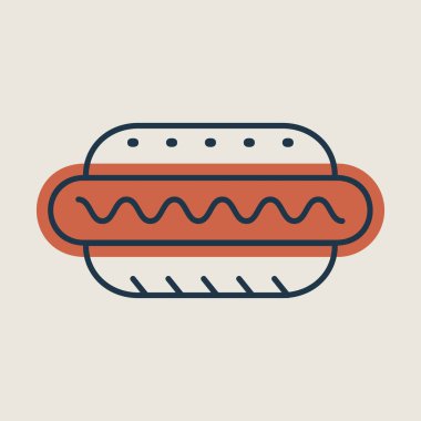 Hot dog vektör simgesi. Fast food burcu. Yemek pişirme web sitesi ve uygulama tasarımı, logo, uygulama, UI için grafik sembolü