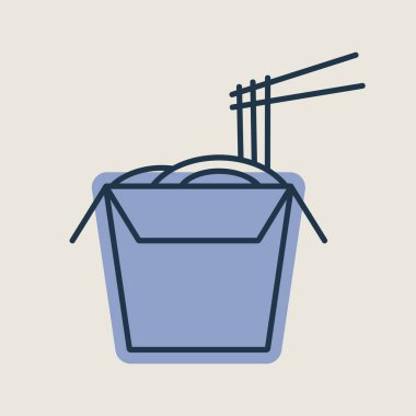 Yemek çubuğu ikonu olan ince çizgi kutusundaki erişteler. Fast food burcu. Yemek pişirme web sitesi ve uygulama tasarımı için grafik sembolü, logo, uygulama, Ui