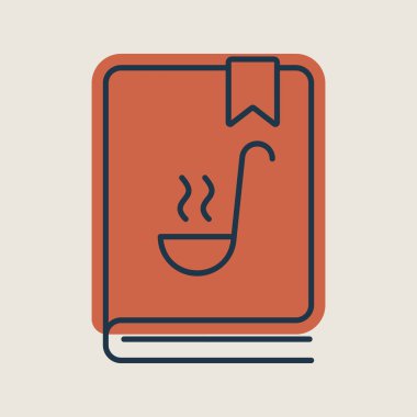 Yemek kitabı ya da yemek kitabı vektör ikonu. Yemek tarifi kitabı. Mutfak aletleri. Yemek pişirme web sitesi tasarımı, logo, uygulama, UI için grafik sembolü