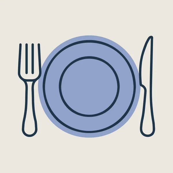 Middagsplatta Kniv Och Gaffel Vektor Ikon Diagram Symbol För Matlagning — Stock vektor