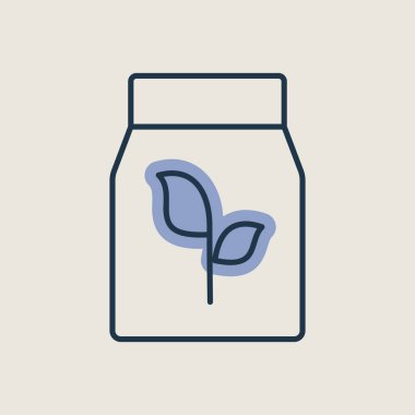 Gübre paketi vektör simgesi. Tohum paketi işareti. Tarım, bahçe ve bitkiler için grafik sembolü Web sitesi ve uygulama tasarımı, logo, uygulama, UI