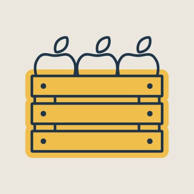 Elma vektör ikonlu ahşap hasat kutusu. Tarım, bahçe ve bitkiler için grafik sembolü Web sitesi ve uygulama tasarımı, logo, uygulama, UI