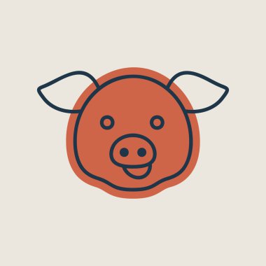 Domuz izole ikonu. Hayvan kafası. Çiftlik işareti. Web sitenizin tasarımı için grafik sembolü, logo, uygulama, UI. Vektör illüstrasyonu