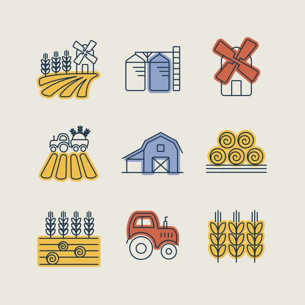 Farm Field Isolated Icon Set Agriculture Sign Graph Symbol Your — 스톡 벡터