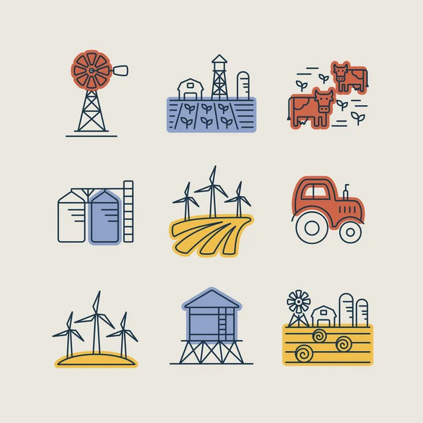 Farm Field Isolated Icon Set Agriculture Sign Graph Symbol Your —  Vetores de Stock