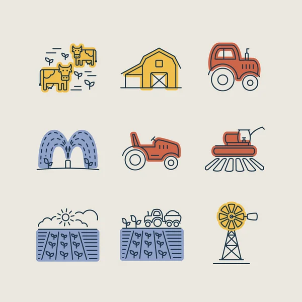 Farm Field Isolated Icon Set Agriculture Sign Graph Symbol Your — Vector de stock