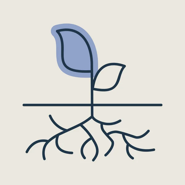 Junge Grüne Pflanze Mit Starken Wurzeln Sichtbar Vektor Symbol Grafik — Stockvektor