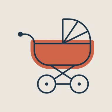 Bebek arabası, taşıyıcı vektörü izole edilmiş ikon. Çocuklar ve yeni doğmuş bebekler için grafik sembolü Web sitesi ve uygulama tasarımı, logo, uygulama, UI