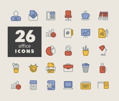 Ofis ana hatları izole edilmiş ikon. Ofis işareti. Web sitenizin tasarımı için grafik sembolü, logo, uygulama, UI. Vektör illüstrasyonu