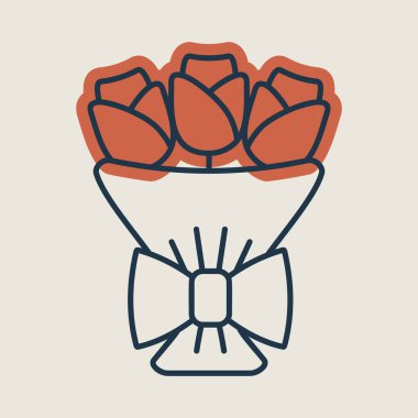 Red roses bouquet icon. Valentine day symbol. Vector illustration, romance elements. Sticker, patch, badge, card for marriage, wedding