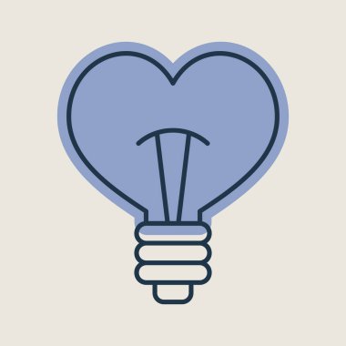 Heart shape in light bulb icon isolated. Valentine day symbol. Vector illustration, romance elements. Sticker, patch, badge, card for marriage, wedding