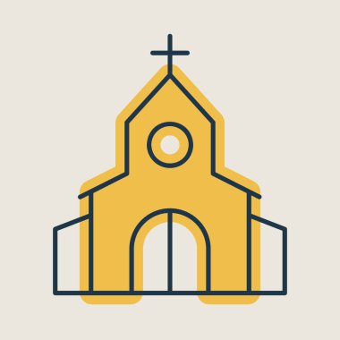 Church with cross isolated icon. Vector illustration, romance elements. Sticker, patch, badge, card for marriage, valentine