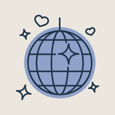 Disco ball, Party element isolated icon. Vector illustration, romance elements. Sticker, patch, badge, card for marriage, valentine