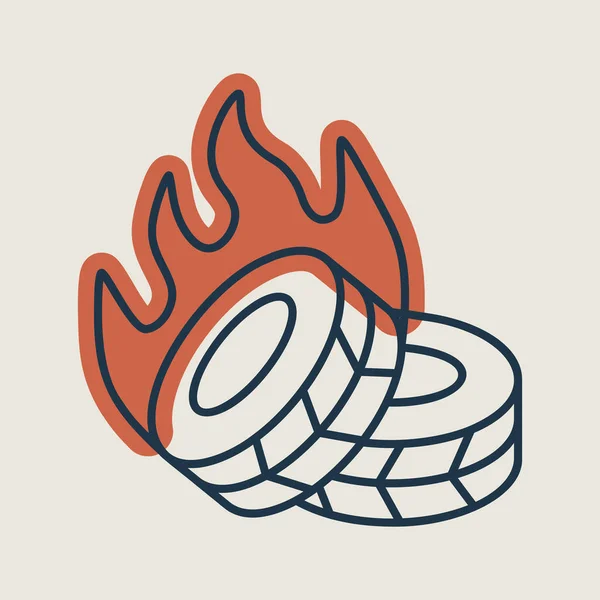 Two Lying Burning Tires Revolutionary Barricade Vector Isolated Icon Demonstration — Vector de stock