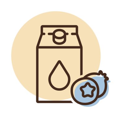 Lezzetli yabanmersini vektör ikonlu bir karton süt. Süt ürünleri tabelası. Yemek pişirme web sitesi ve uygulama tasarımı, logo, uygulama, UI için grafik sembolü