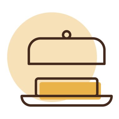 Tereyağında tereyağı ve açık kapaklı vektör simgesi. Süt ürünleri tabelası. Yemek pişirme web sitesi ve uygulama tasarımı, logo, uygulama, UI için grafik sembolü