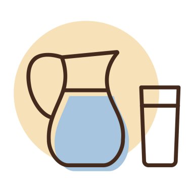 Süt testisi ve bir bardak süt vektörü ikonu. Süt ürünleri tabelası. Yemek pişirme web sitesi ve uygulama tasarımı, logo, uygulama, UI için grafik sembolü