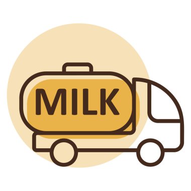 Süt teslimatı, süt vektör ikonlu kamyon. Süt ürünleri tabelası. Yemek pişirme web sitesi ve uygulama tasarımı, logo, uygulama, UI için grafik sembolü
