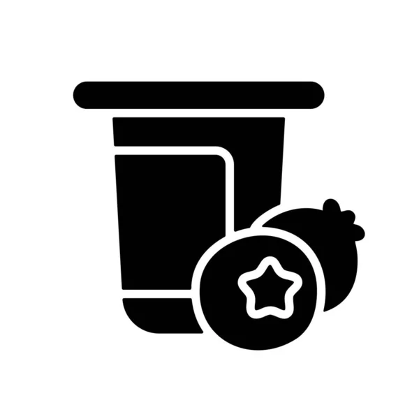 ヨーグルトカップ 風味ブルーベリーベクターグリフアイコン付きプラスチック容器 乳製品サイン Webサイトとアプリのデザイン アプリ Uiを調理するためのグラフシンボル — ストックベクタ