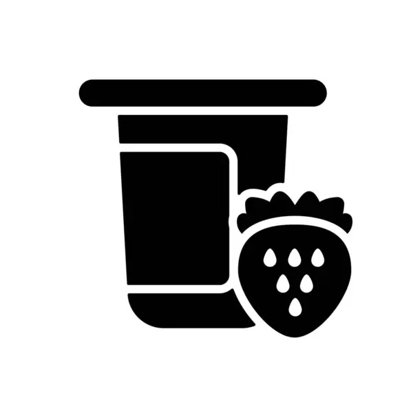ヨーグルトカップ フレーバーストロベリーベクターグリフアイコン付きプラスチック容器 乳製品サイン Webサイトとアプリのデザイン アプリ Uiを調理するためのグラフシンボル — ストックベクタ