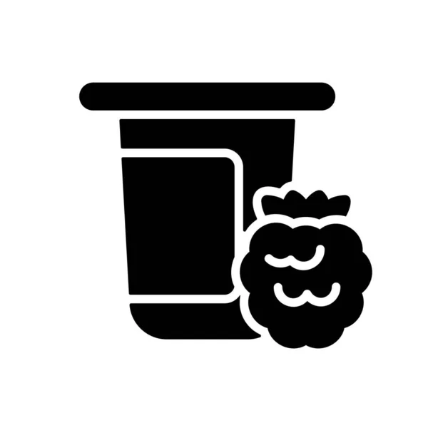 ヨーグルトカップ 風味ラズベリーベクターグリフアイコン付きプラスチック容器 乳製品サイン Webサイトとアプリのデザイン アプリ Uiを調理するためのグラフシンボル — ストックベクタ