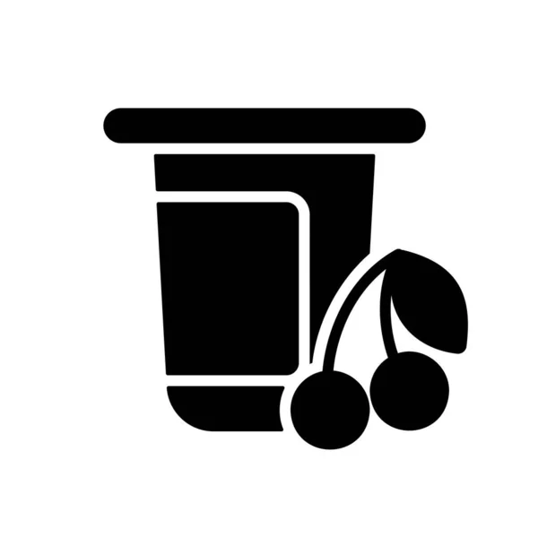 ヨーグルトカップ 風味チェリーベクターグリフアイコン付きプラスチック容器 乳製品サイン Webサイトとアプリのデザイン アプリ Uiを調理するためのグラフシンボル — ストックベクタ