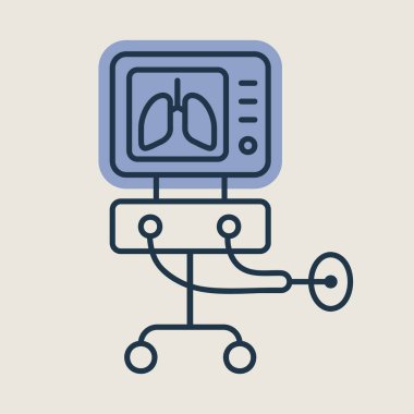 Yoğun bakım vantilatör vektör ikonu, akciğerlerin havalandırılması için tıbbi terapi. COVID-19 için yoğun bakım. Tıbbi işaret. Coronavirüs