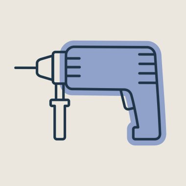 Elektrikli çekiç matkabı vektör düz simgesi. Sıkıcı ahşap ve metal ve tornavida işlevleri için ev aletleri. Perforatör vektör illüstrasyonu