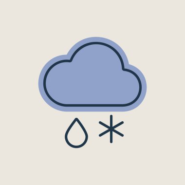 Kar ve yağmur vektör ikonlu bulut. Meteoroloji işareti. Seyahat, turizm ve hava durumu web sitesi ve uygulama tasarımı, logo, uygulama, UI için grafik sembolü