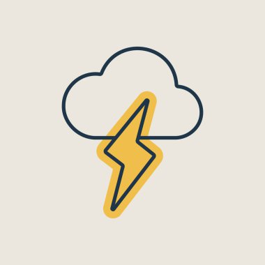 Şimşek vektör simgesi olan bir bulut. Meteoroloji işareti. Seyahat, turizm ve hava durumu web sitesi ve uygulama tasarımı, logo, uygulama, UI için grafik sembolü
