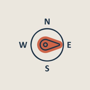 Pusula rüzgar gül vektör simgesi. Doğu yönünde. Meteoroloji işareti. Seyahat, turizm ve hava durumu web sitesi ve tasarım, logo, uygulama, UI için grafik sembolü