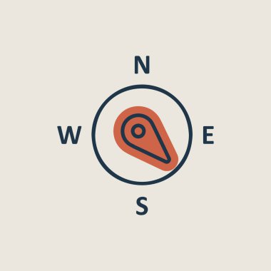 Pusula rüzgar gül vektör simgesi. Güneydoğuya doğru. Meteoroloji işareti. Seyahat, turizm ve hava durumu web sitesi ve tasarım, logo, uygulama, UI için grafik sembolü