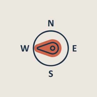 Pusula rüzgar gül vektör simgesi. Batıya doğru. Meteoroloji işareti. Seyahat, turizm ve hava durumu web sitesi ve tasarım, logo, uygulama, UI için grafik sembolü