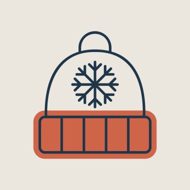 Kar tanesi ve ponpon taşıyıcı izole edilmiş ikonlu kış şapkası. Kış işareti. Seyahat ve turizm web sitesi ve uygulama tasarımı, logo, uygulama, UI için grafik sembolü