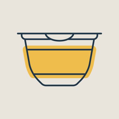 Yoğurt kabı, plastik taşıyıcı ikonu. Süt ürünleri tabelası. Yemek pişirme web sitesi ve uygulama tasarımı, logo, uygulama, UI için grafik sembolü