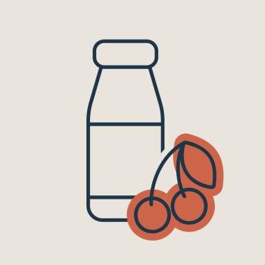 Kiraz ikonlu, içilebilir yoğurt şişesi. Süt ürünleri tabelası. Yemek pişirme web sitesi ve uygulama tasarımı, logo, uygulama, UI için grafik sembolü