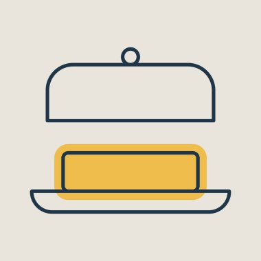 Tereyağında tereyağı ve açık kapaklı vektör simgesi. Süt ürünleri tabelası. Yemek pişirme web sitesi ve uygulama tasarımı, logo, uygulama, UI için grafik sembolü