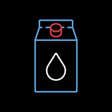 Siyah arkaplan simgesinde bir karton süt vektörü. Süt ürünleri tabelası. Yemek pişirme web sitesi ve uygulama tasarımı, logo, uygulama, UI için grafik sembolü