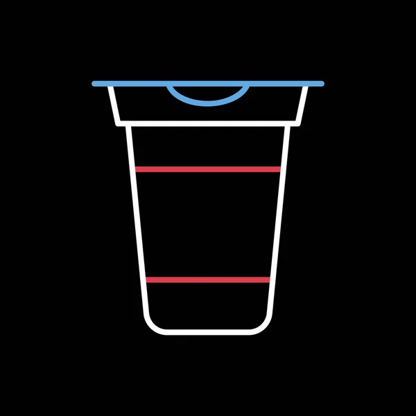 酸奶杯 黑色背景图标上的塑料容器向量 乳制品标志 烹饪网站和应用程序设计 应用程序 用户界面的图形符号 — 图库矢量图片