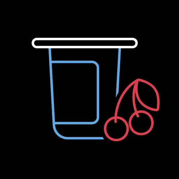 Yogurt Cup Plastic Container Flavor Cherry Vector Black Background Icon — Stock Vector